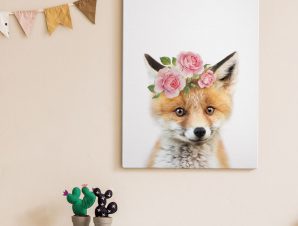 Πίνακας σε καμβά CUTE FOX FLOWERS